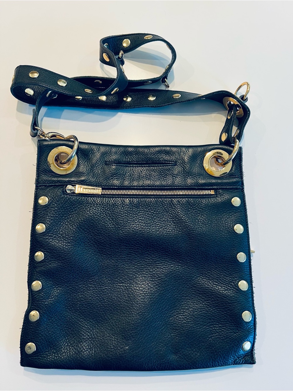 Hammitt Black Leather Crossbody with Gold Grommet Hardware - Picture 3 of 6